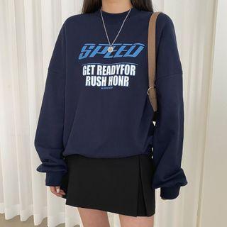 Lettering Sweatshirt / Plain Mini Skirt
