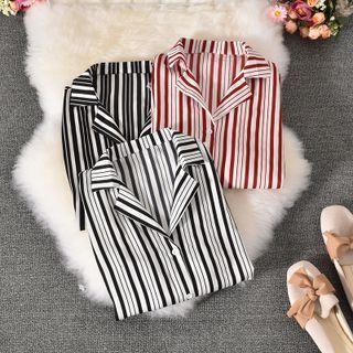 Short-sleeve Open-collar Striped Shirt