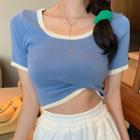 Color-panel Cropped Short-sleeve Top