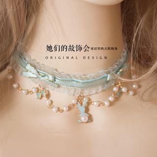 Bow-accent Beaded Choker Light Green - One Size