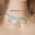 Bow-accent Beaded Choker Light Green - One Size