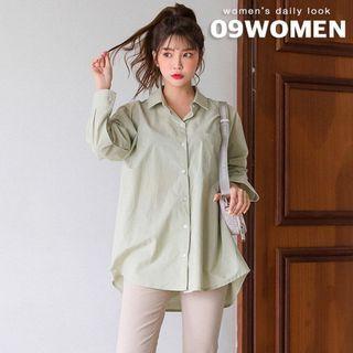 Plus Size Pocket-patched Cotton Shirt