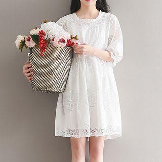 Elbow-sleeve Lace Minidress