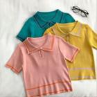 Color-block Short-sleeve Knot Top
