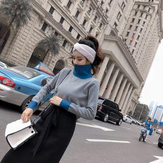 Set: Turtleneck Sweater + Maxi Skirt Sweater - Blue - One Size / Skirt - Black - One Size