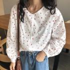 Heart Print Long-sleeve Loose-fit Blouse As Figure - One Size