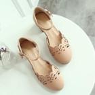 Faux Leather Laser Cut Block Heel Sandals