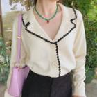 Flower Trim Cardigan As Shown In Figure - One Size