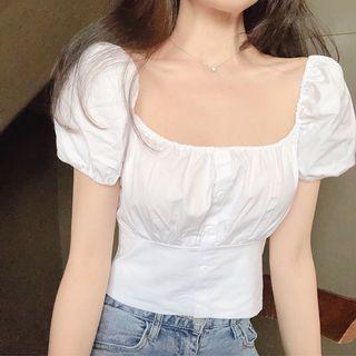 Puff-sleeve Square-neck Cropped Blouse