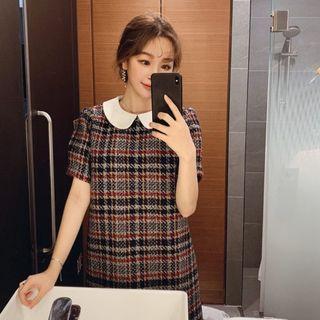 Short Sleeve Plaid Tweed Dress