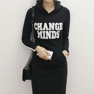 Sherpa-fleece Letter Long Hoodie Dress