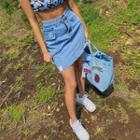 Flap-pocket Diagonal-hem Denim Skirt