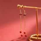 925 Sterling Silver Bead Dangle Earring 1 Pair - Lantern - Red & Gold - One Size