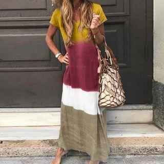 Short-sleeve Tie Dye Maxi Shift Dress