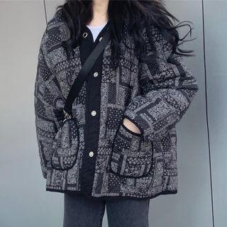 Paisley Print Button Jacket Black & Gray - One Size