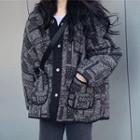 Paisley Print Button Jacket Black & Gray - One Size