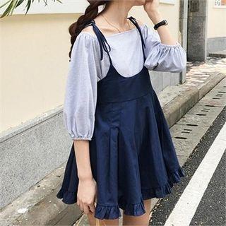 Tie-shoulder Frill-hem Tunic