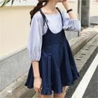 Tie-shoulder Frill-hem Tunic