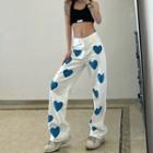 Low Rise Heart Print Baggy Jeans
