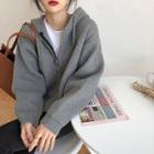 Long-sleeve Plain Zip Knit Hooded Jacket