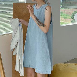 Lettering Elbow-sleeve T-shirt / Plain Sleeveless Shift Dress