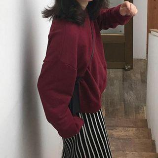 Set: Plain Pullover + Striped Midi Straight-fit Skirt