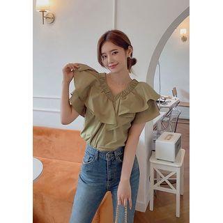 V-neck Ruffled Cotton Blouse