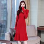 Lace-up Front Long-sleeve Knit Dress