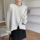 Contrast Stitching Slit Sweater