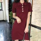Short-sleeve Mini A-line Knit Polo Dress