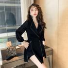 Set: Contrast Trim Balloon-sleeve Slit Blazer + Shorts