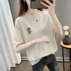 Short-sleeve Tiger Embroidered Knit Top