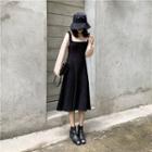 Mock-two Piece Long-sleeve Knit Midi Dress As Shown In Figure - One Size