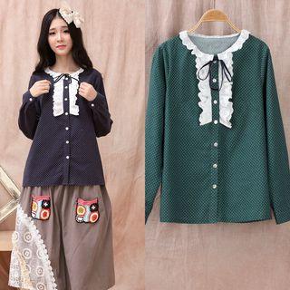 Lace-trim Dotted Blouse