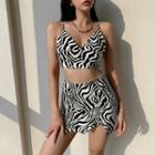 Zebra Print Cropped Camisole Top / Mini A-line Skirt