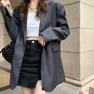 Pleated One-button Blazer