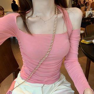 Long Sleeve Cold Shoulder Plain Top