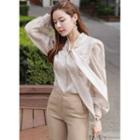 Tie-neck Puff-sleeve Satin Blouse