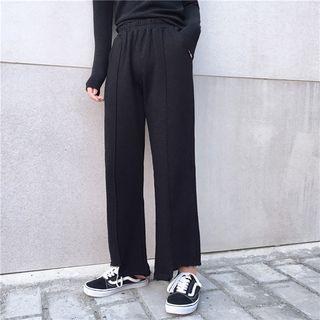 Asymmetric-hem Fray-trim Wide-leg Pants