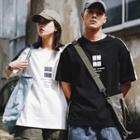 Couple Matching Lettering Striped Elbow-sleeve T-shirt