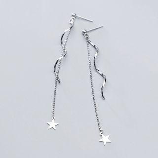 925 Sterling Silver Star Swirl Fringed Earring 1 Pair - S925 Silver Earring - Silver - One Size