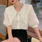 Puff-sleeve Plain Blouse / Mini A-line Skirt