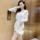 Long-sleeve Cardigan / Low-cut Open-back Tank Dress