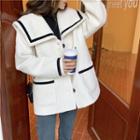 Sailor-collar Fleece Loose-fit Jacket White - One Size