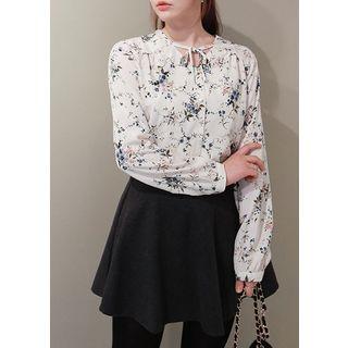 Tie-front Flower Pattern Top