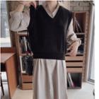 Long-sleeve Midi Shirtdress / V-neck Sweater Vest