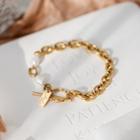 Faux Pearl Chunky Stainless Steel Bracelet Gold - One Size