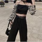 Zebra Print Panel Crop Top Black - One Size