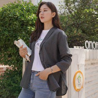 Shawl-collar Slit-side Linen Jacket