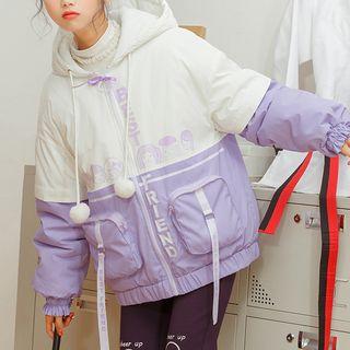 Printed Color-block Hooded Zip Jacket
